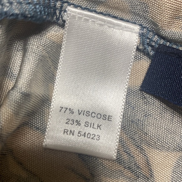 Banana Republic blue, brown, & cream silk v neck 3/4 sleeve midi dress size M - Picture 8 of 8